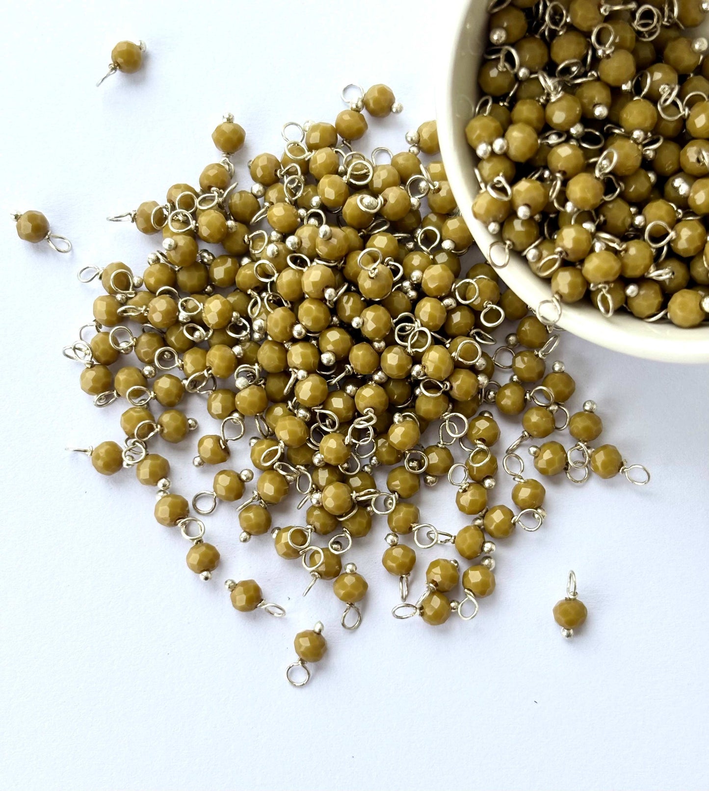 Faceted Olive Green Charms with Silver Wire