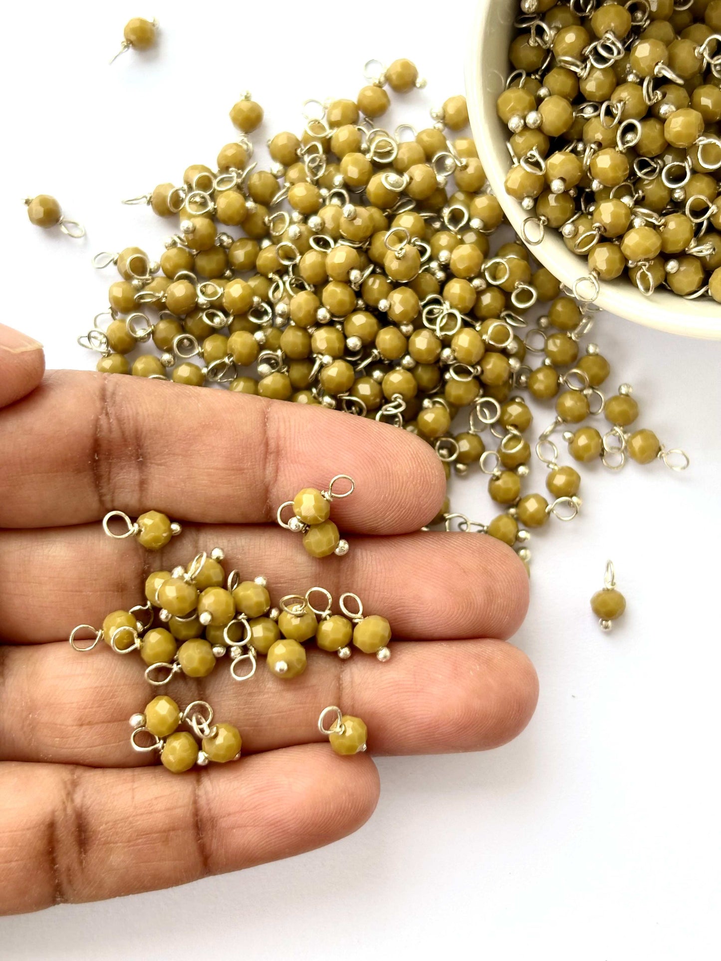 Faceted Olive Green Charms with Silver Wire