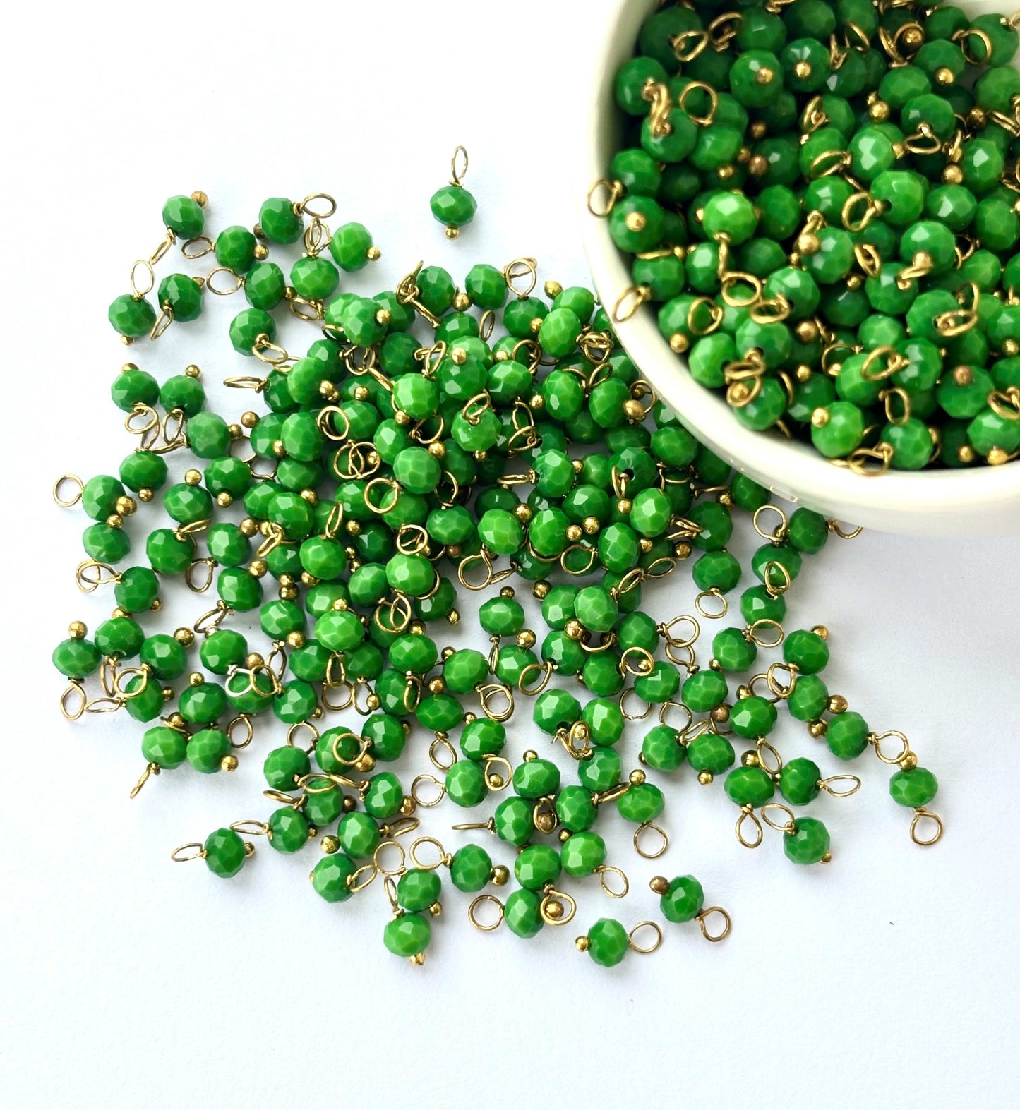 Faceted Broccoli Green Charms with gold Wire