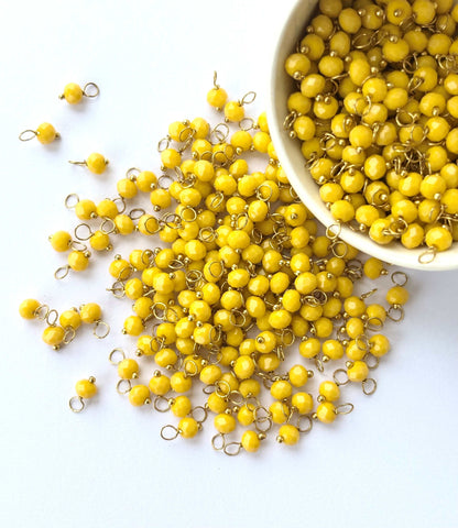 Faceted Dijon Yellow Charms with gold Wire