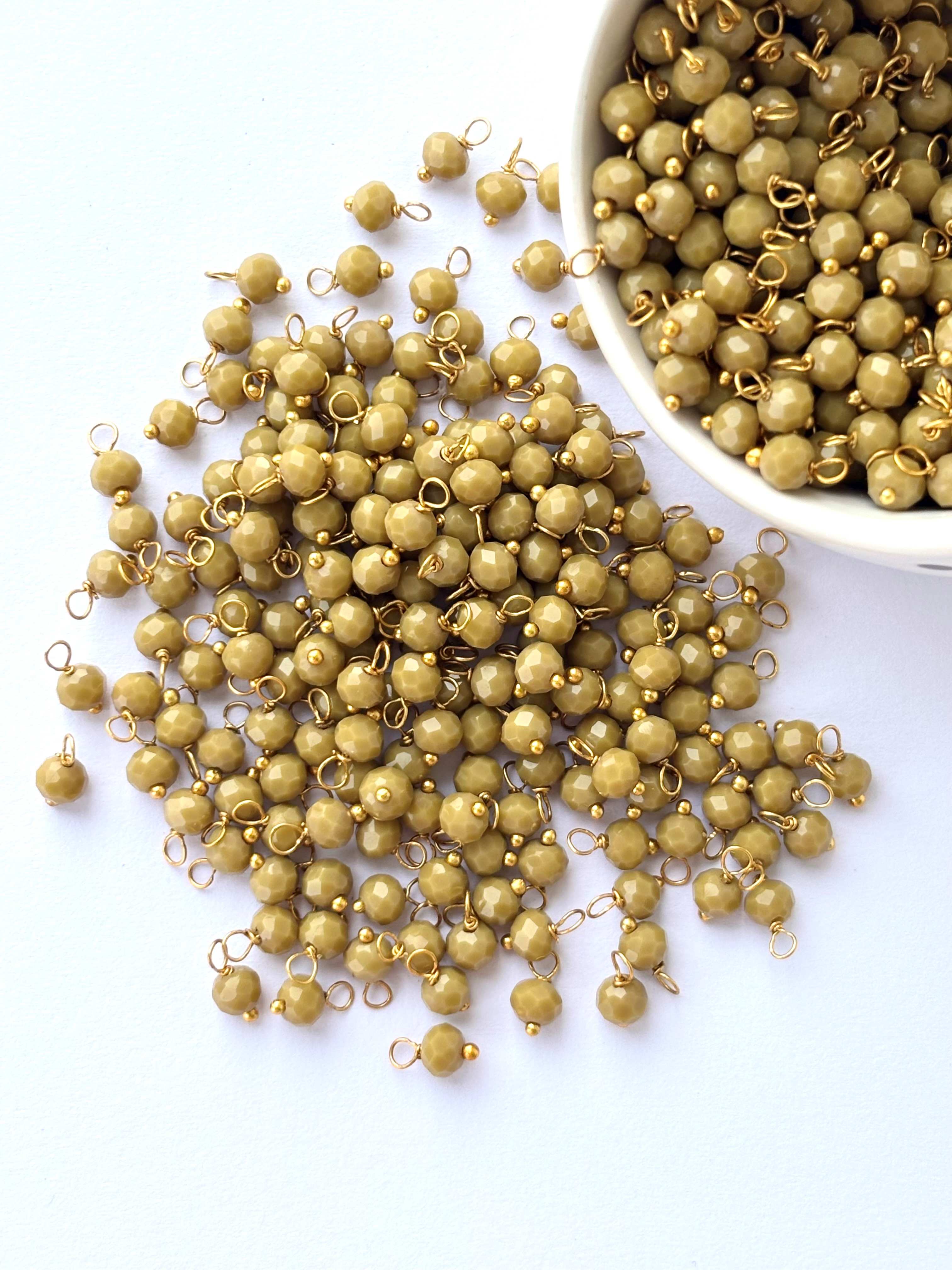 Faceted Mustard Green Charms with gold Wire