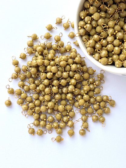 Faceted Mustard Green Charms with gold Wire