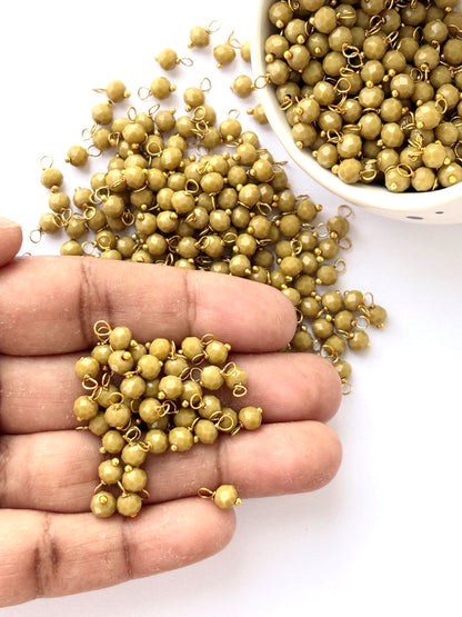 Faceted Mustard Green Charms with gold Wire