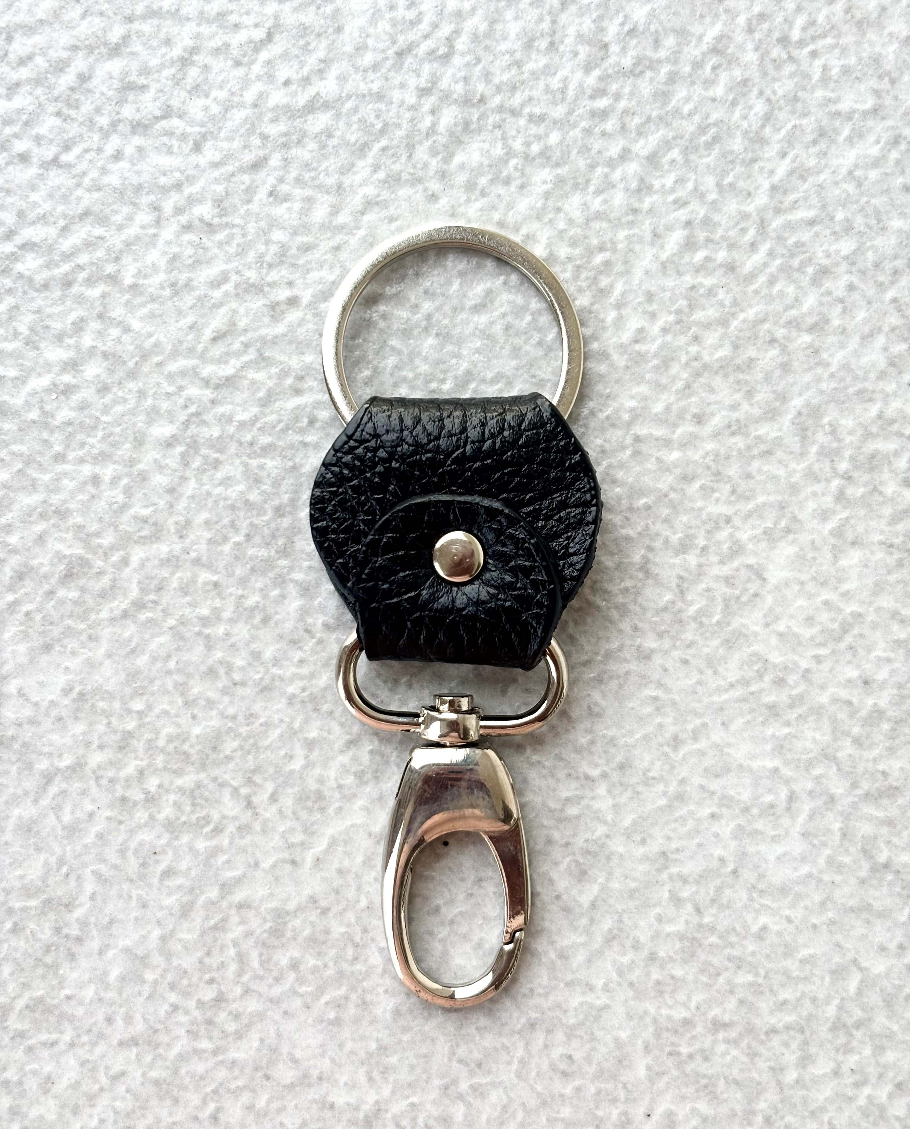 Premium Black Leather Keychain with Metal Clasp