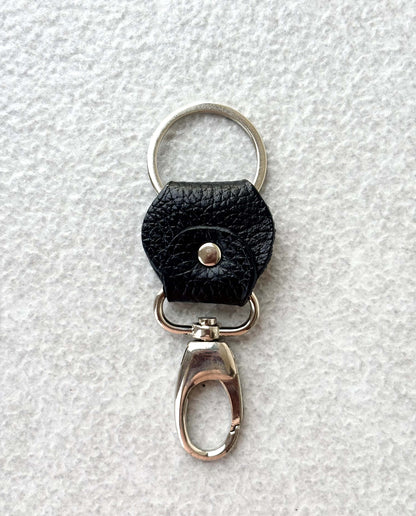 Premium Black Leather Keychain with Metal Clasp