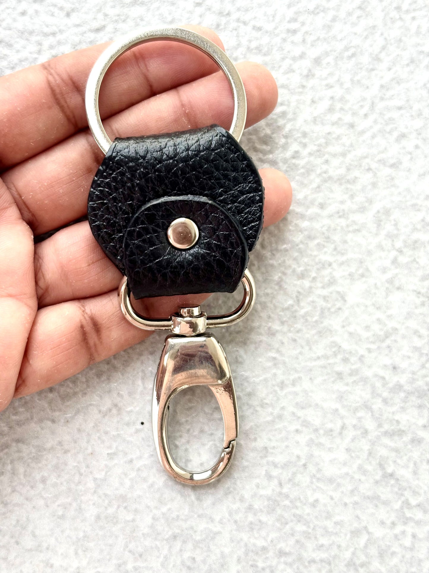 Premium Black Leather Keychain with Metal Clasp