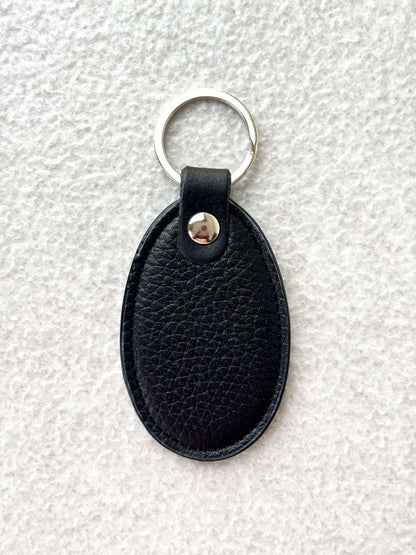 Classic Oval Black Leather Keychain