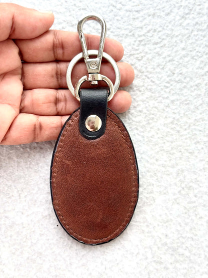 Two-Tone Leather Keychain with Lobster Clasp