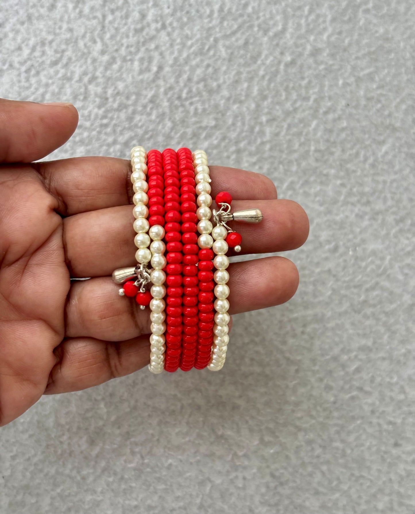 Red and Pearl Perciosa Beaded Wrap Bracelet