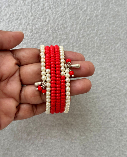 Red and Pearl Perciosa Beaded Wrap Bracelet
