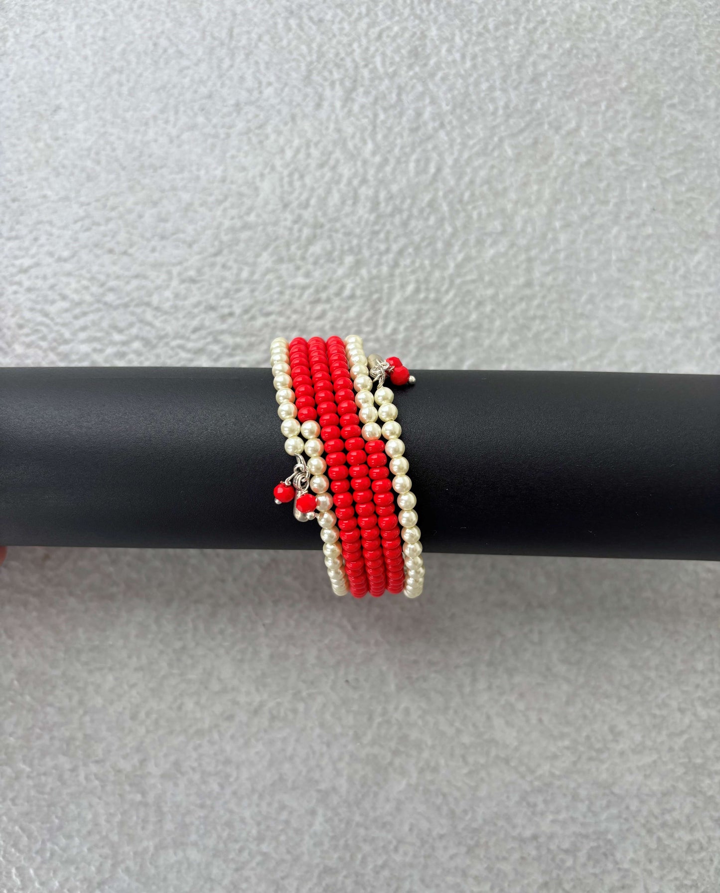 Red and Pearl Perciosa Beaded Wrap Bracelet