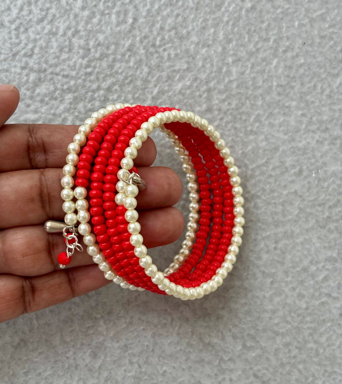 Red and Pearl Perciosa Beaded Wrap Bracelet