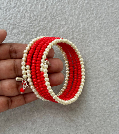 Red and Pearl Perciosa Beaded Wrap Bracelet