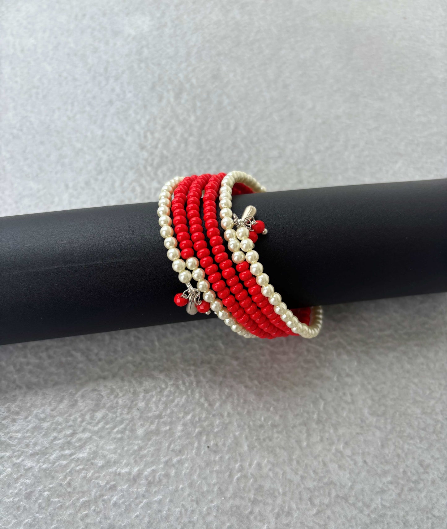 Red and Pearl Perciosa Beaded Wrap Bracelet