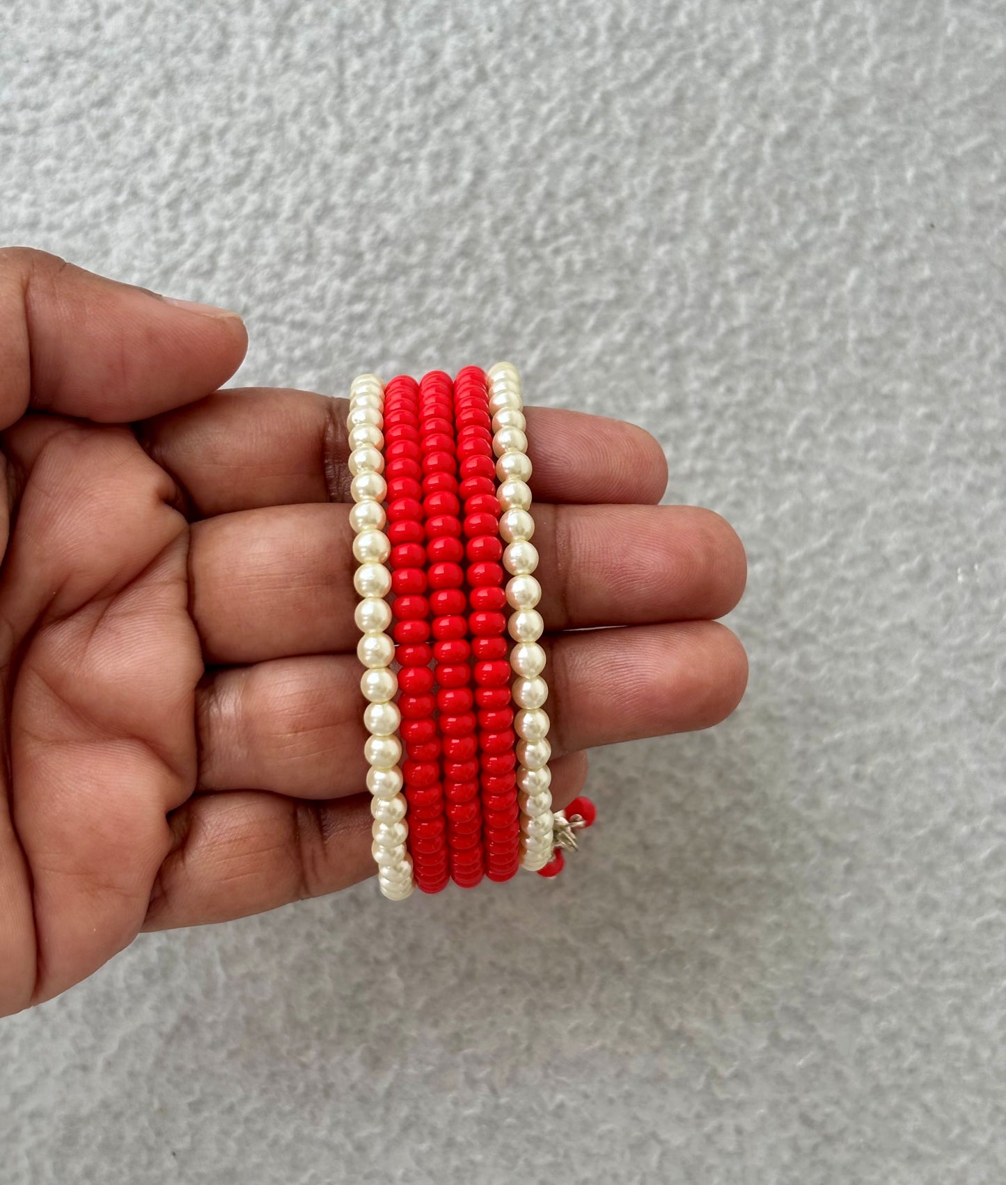 Red and Pearl Perciosa Beaded Wrap Bracelet