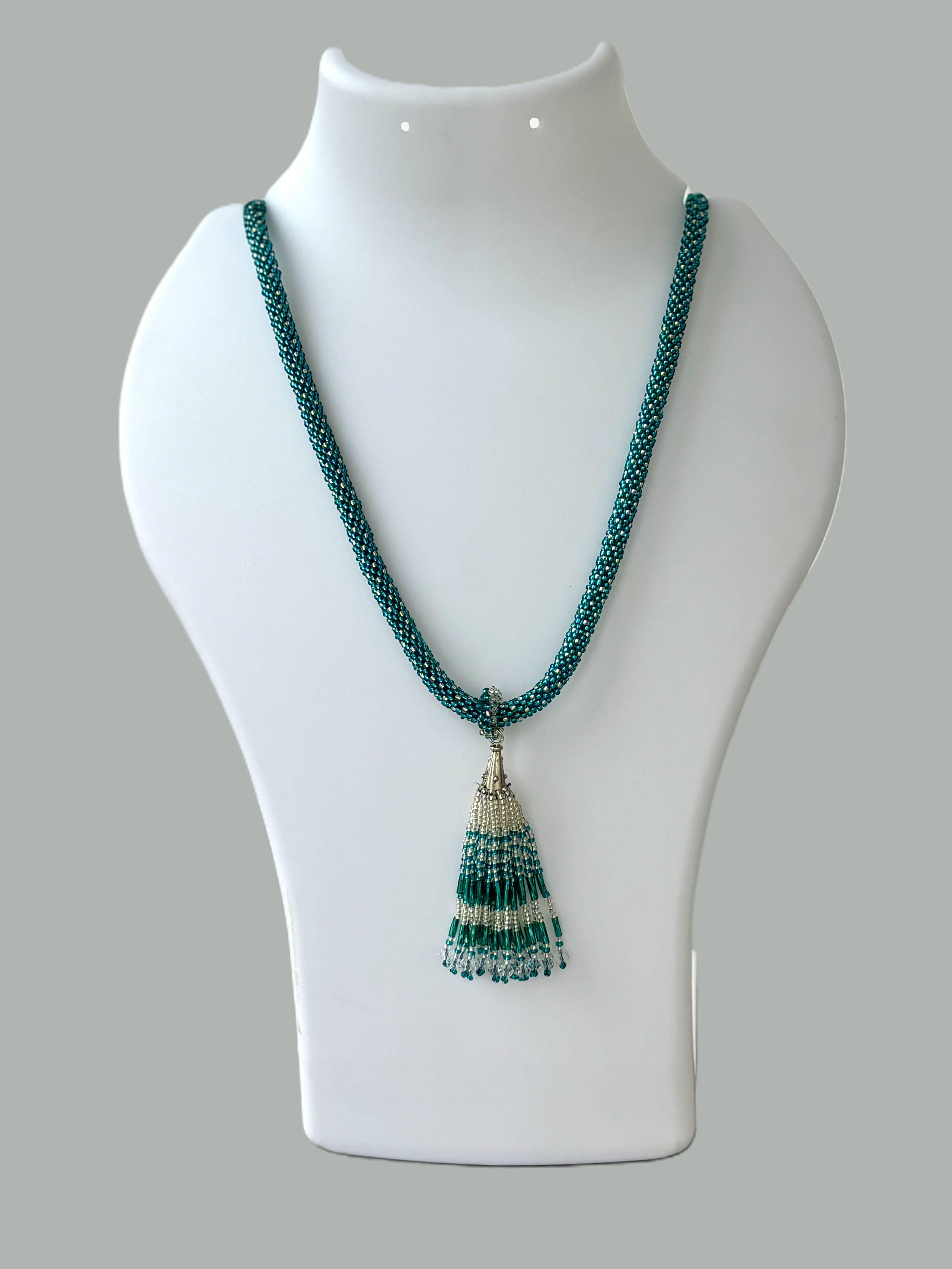 Teal Green Crochet Beaded Rope Neckwear