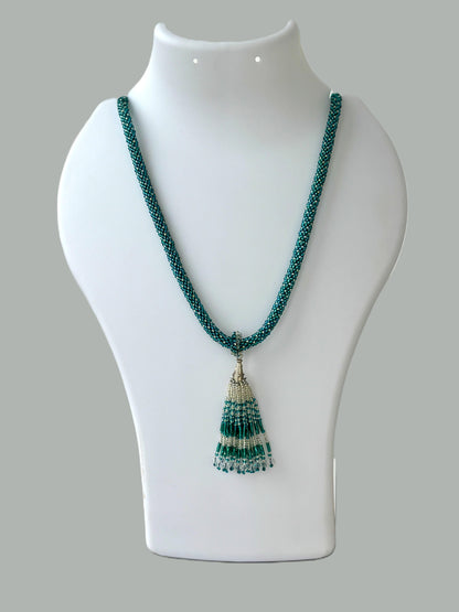 Teal Green Crochet Beaded Rope Neckwear