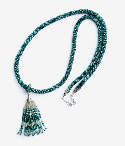 Teal Green Crochet Beaded Rope Neckwear