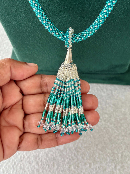 Teal Green Crochet Beaded Rope Neckwear