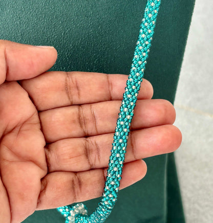 Teal Green Crochet Beaded Rope Neckwear