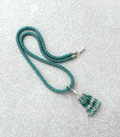 Teal Green Crochet Beaded Rope Neckwear