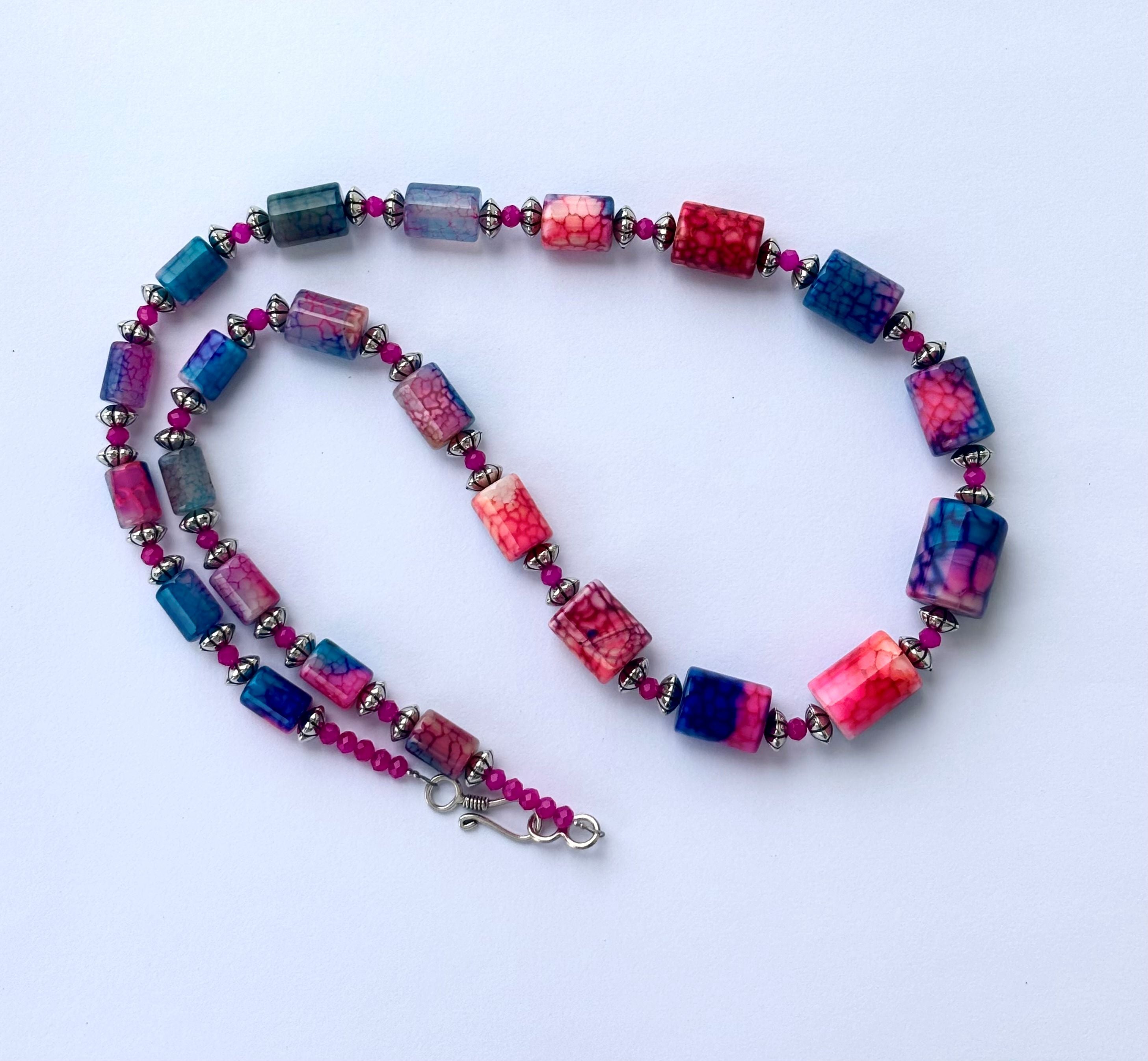 Colorful Dragon Vein Agate Beaded Necklace