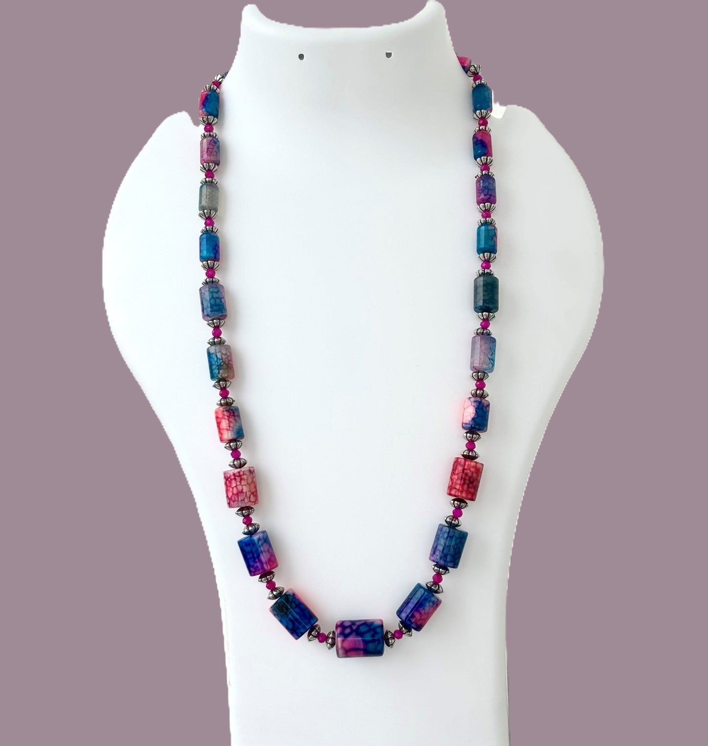 Colorful Dragon Vein Agate Beaded Necklace