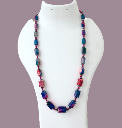 Colorful Dragon Vein Agate Beaded Necklace
