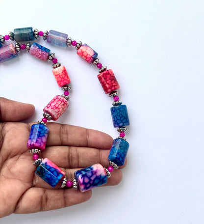 Colorful Dragon Vein Agate Beaded Necklace