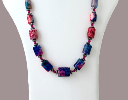 Colorful Dragon Vein Agate Beaded Necklace