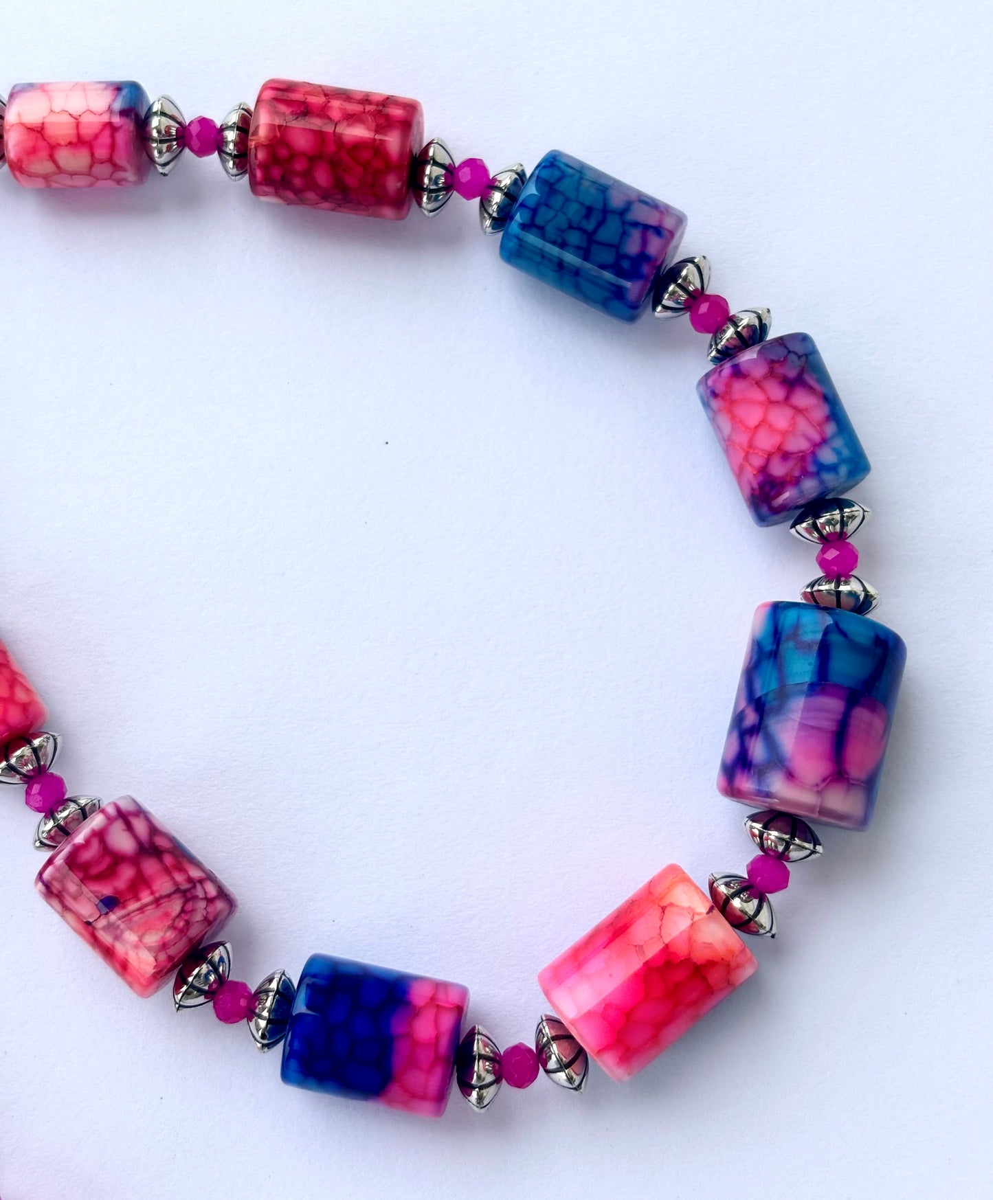 Colorful Dragon Vein Agate Beaded Necklace