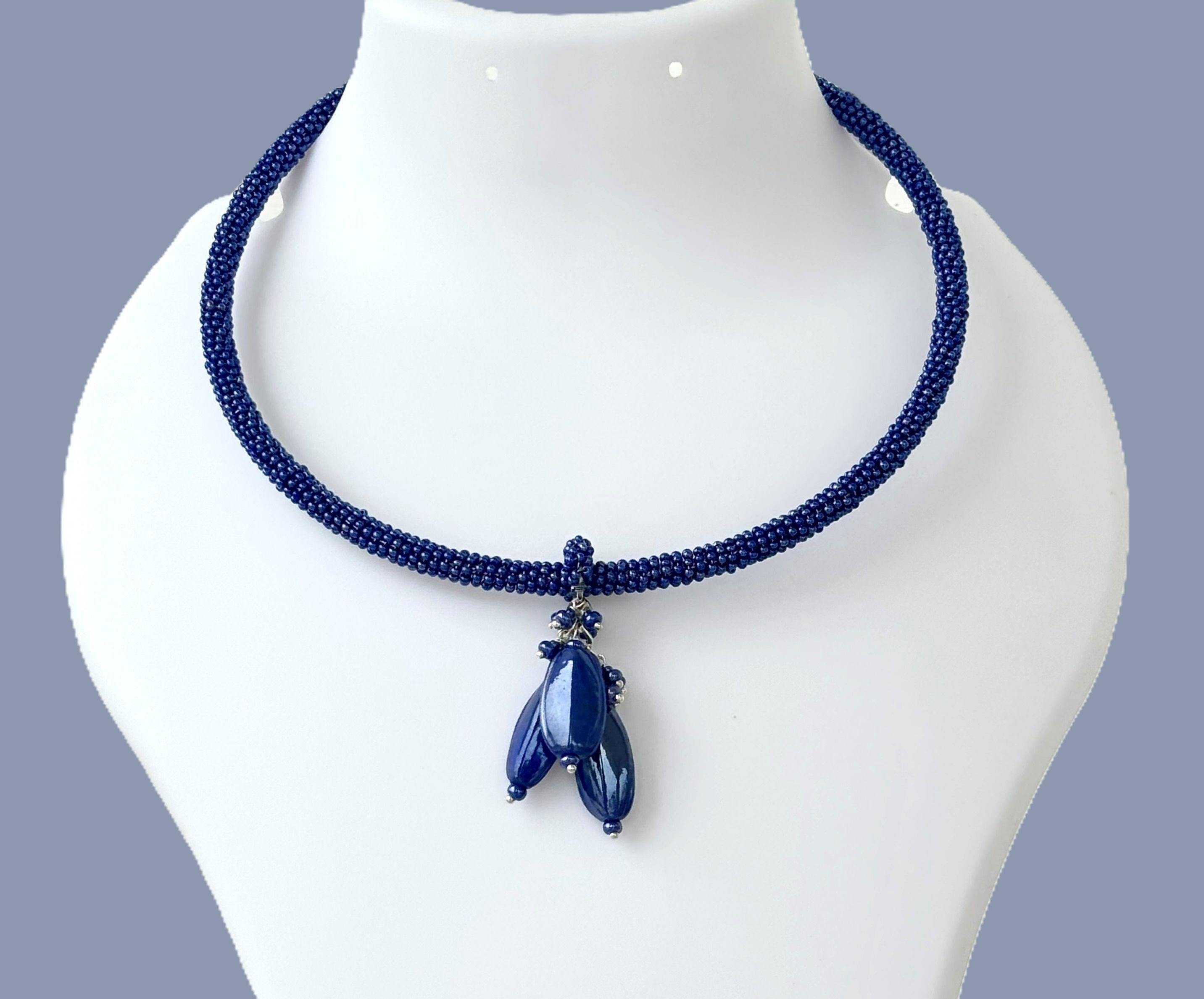 Handmade Royal Blue Seed Bead Necklace