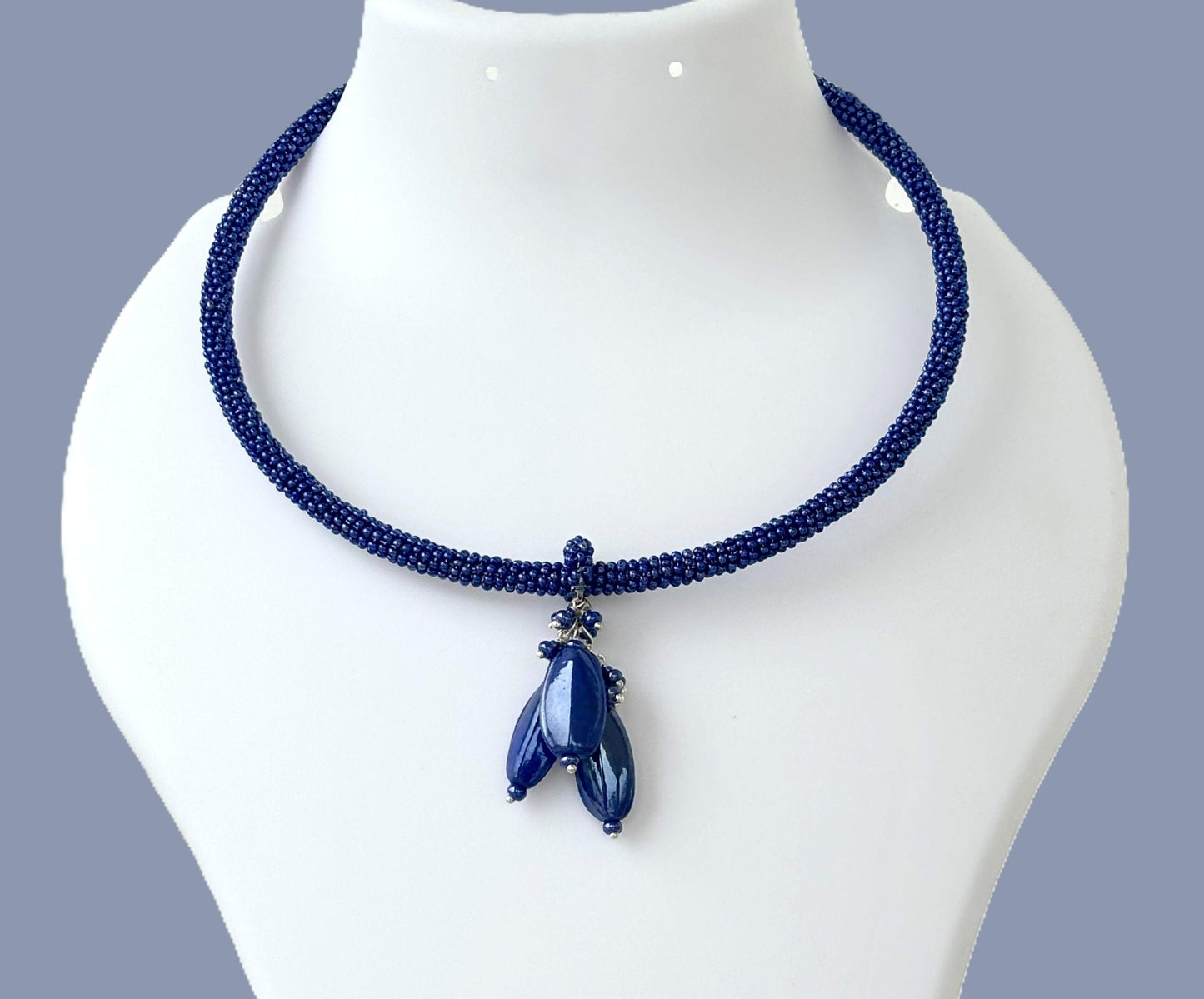 Handmade Royal Blue Seed Bead Necklace