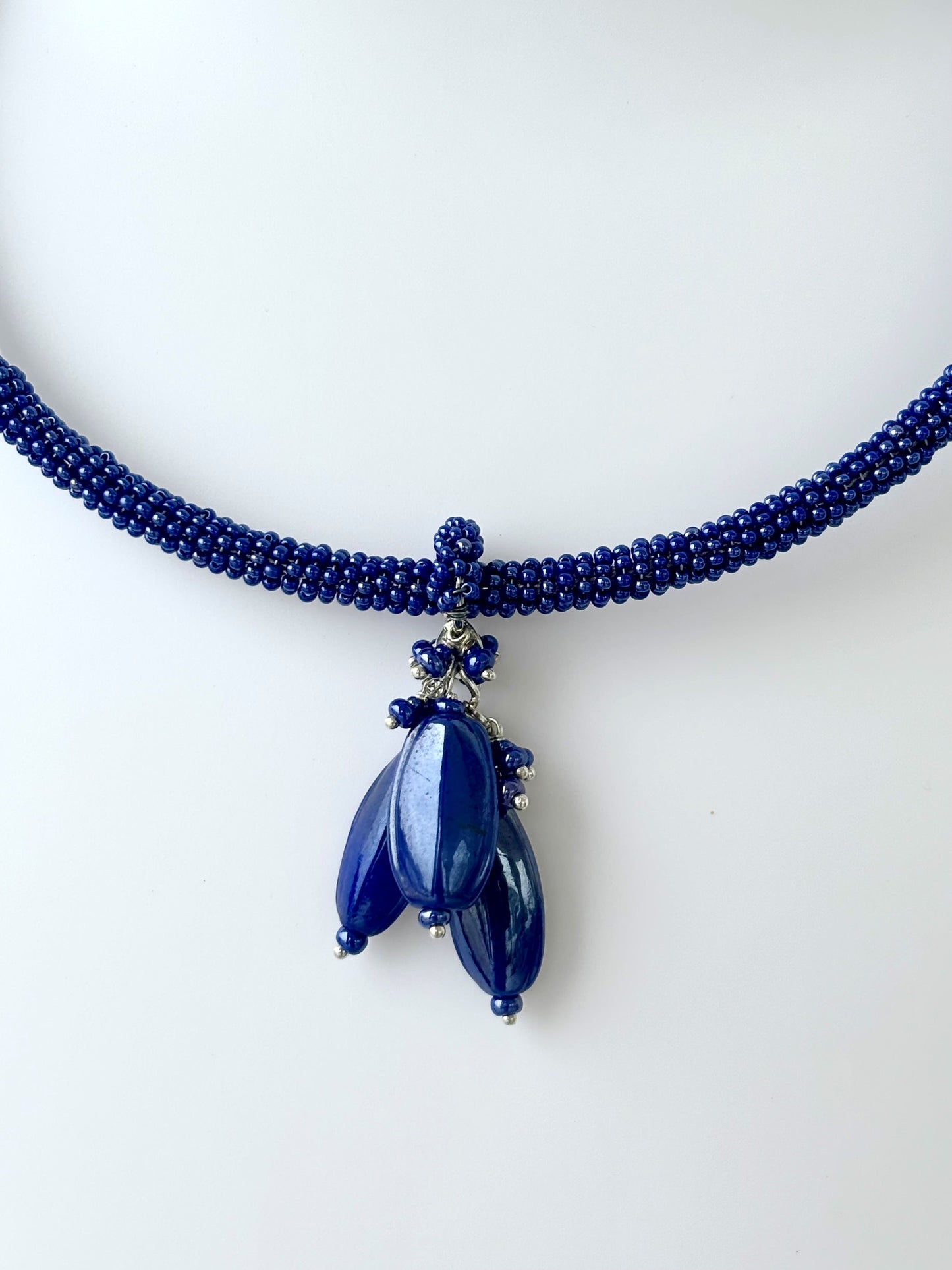 Handmade Royal Blue Seed Bead Necklace