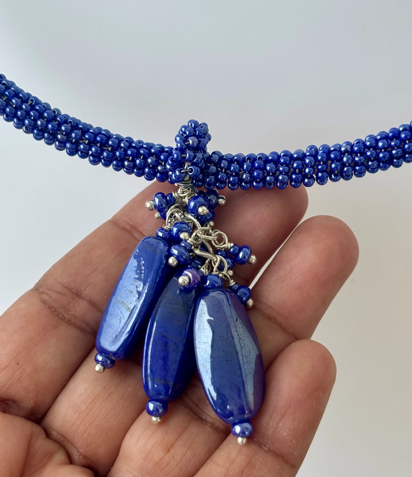 Handmade Royal Blue Seed Bead Necklace
