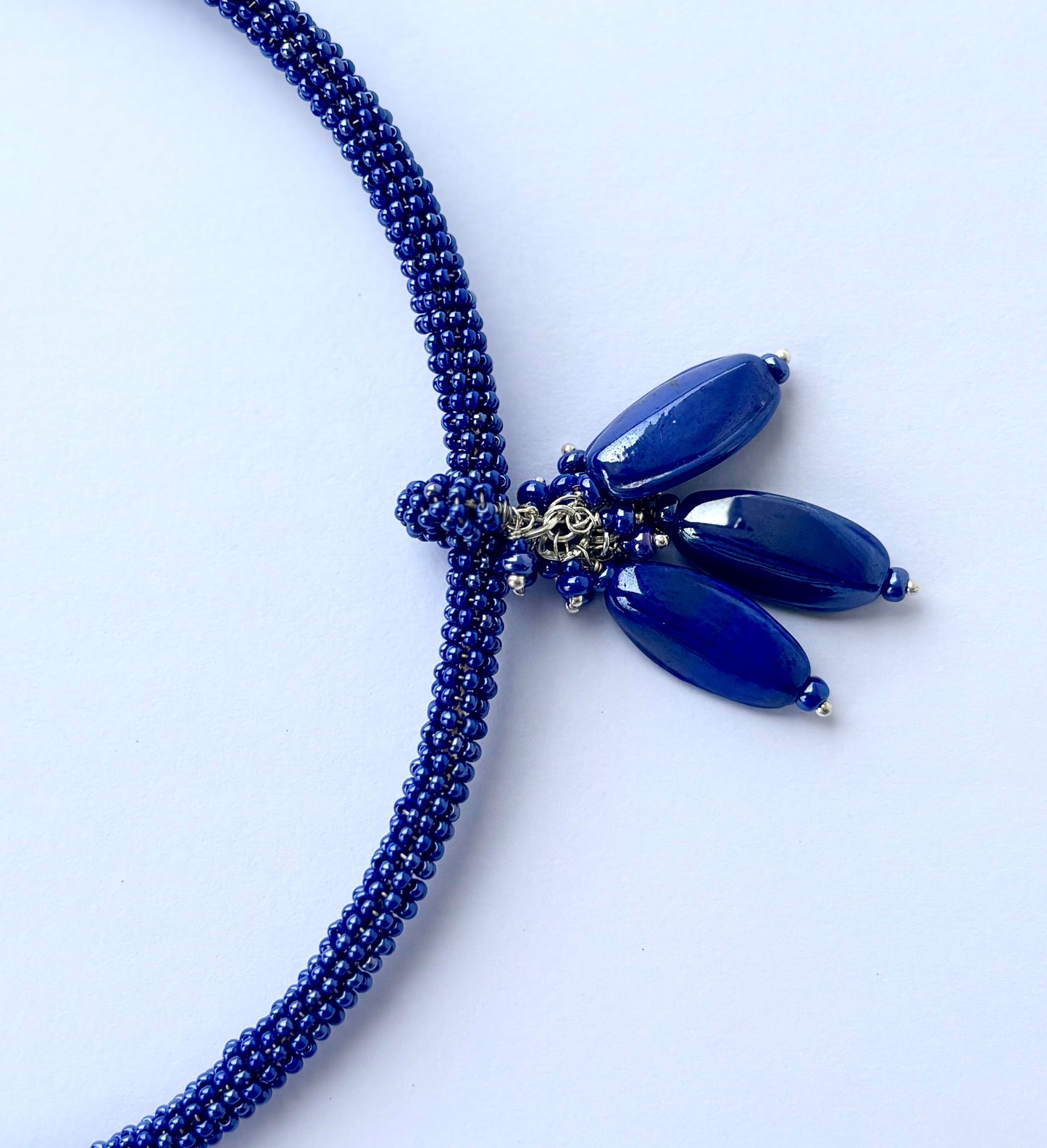 Handmade Royal Blue Seed Bead Necklace