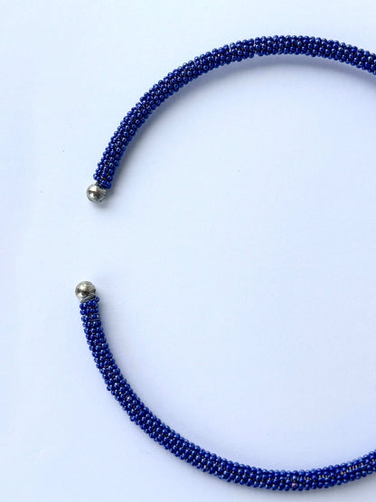 Handmade Royal Blue Seed Bead Necklace
