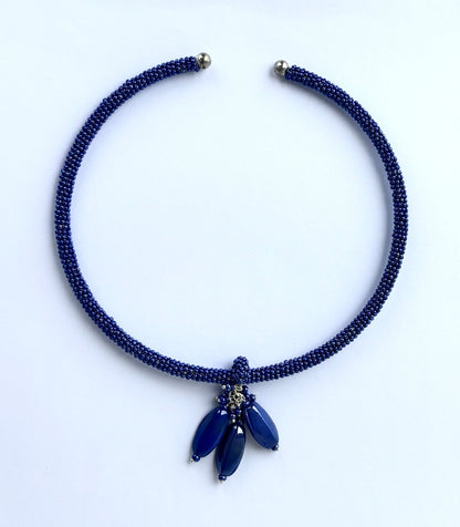 Handmade Royal Blue Seed Bead Necklace