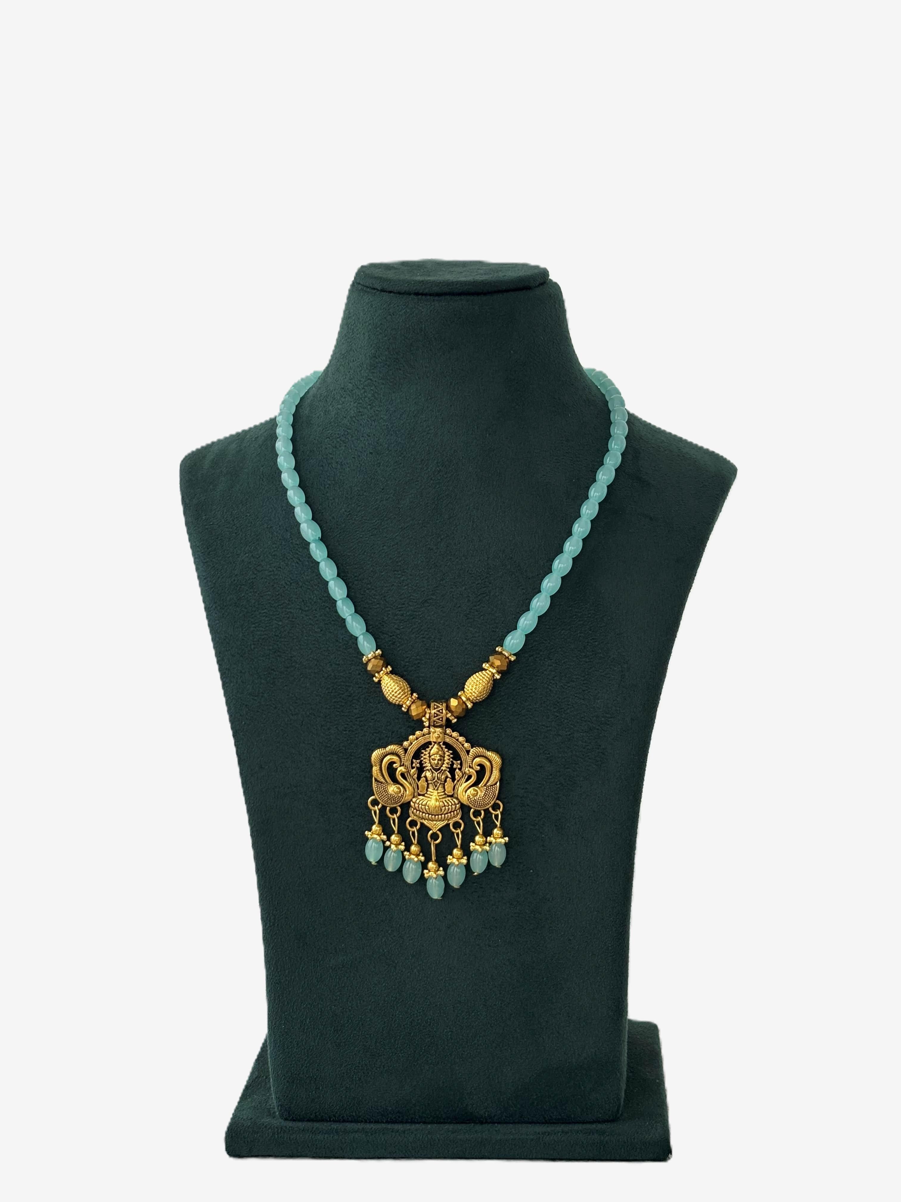 Teal Blue Neckwear with Lakshmi Pendant Necklace