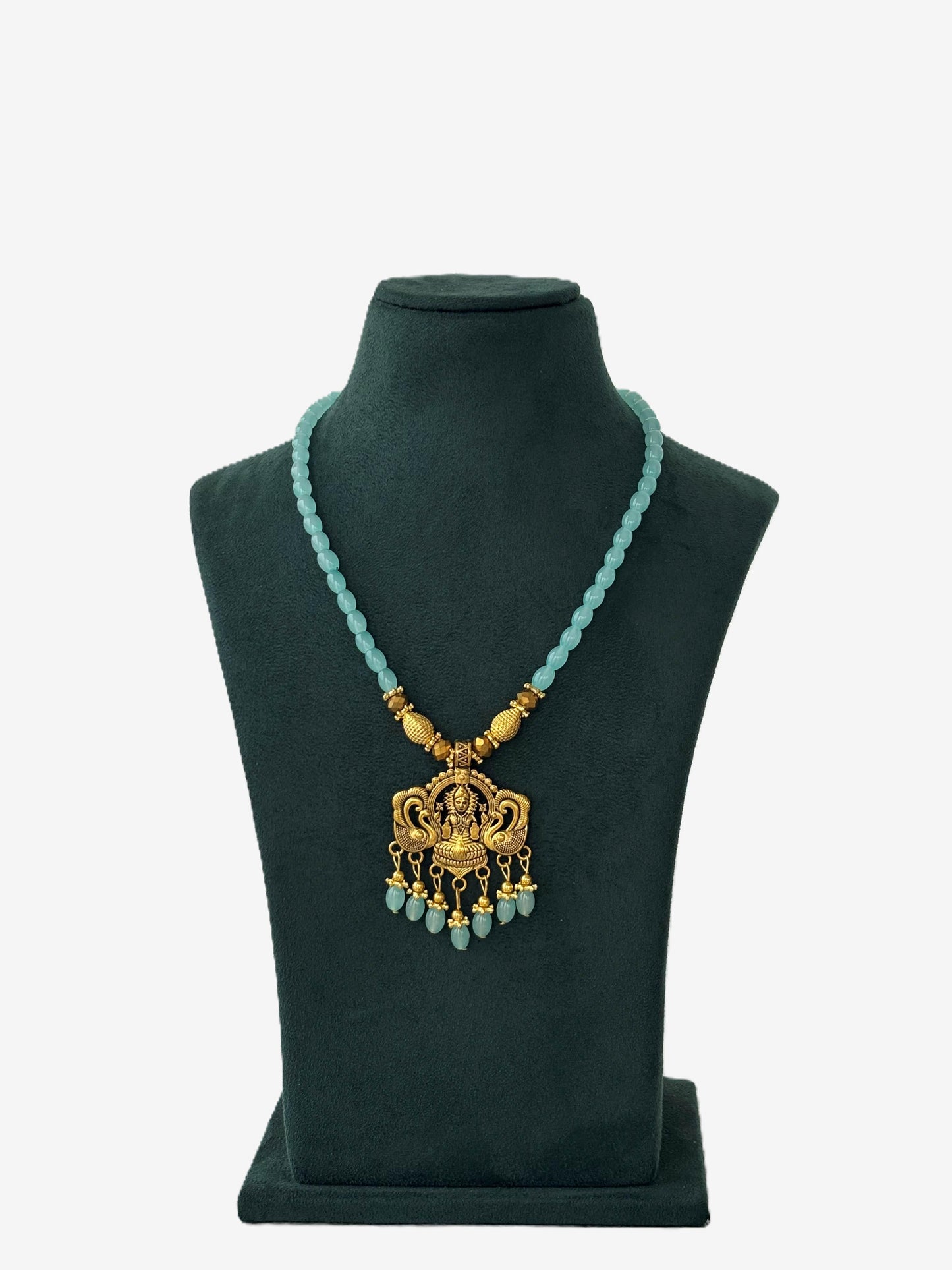 Teal Blue Neckwear with Lakshmi Pendant Necklace