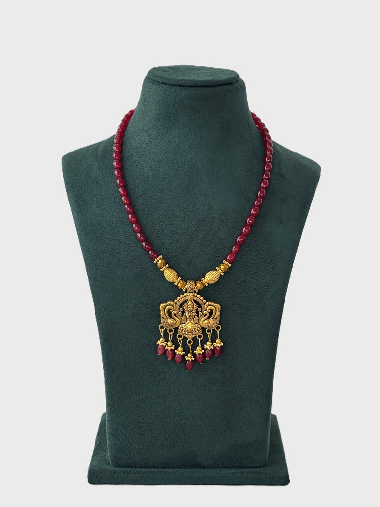 Maroon Neckwear with Lakshmi Pendant Necklace