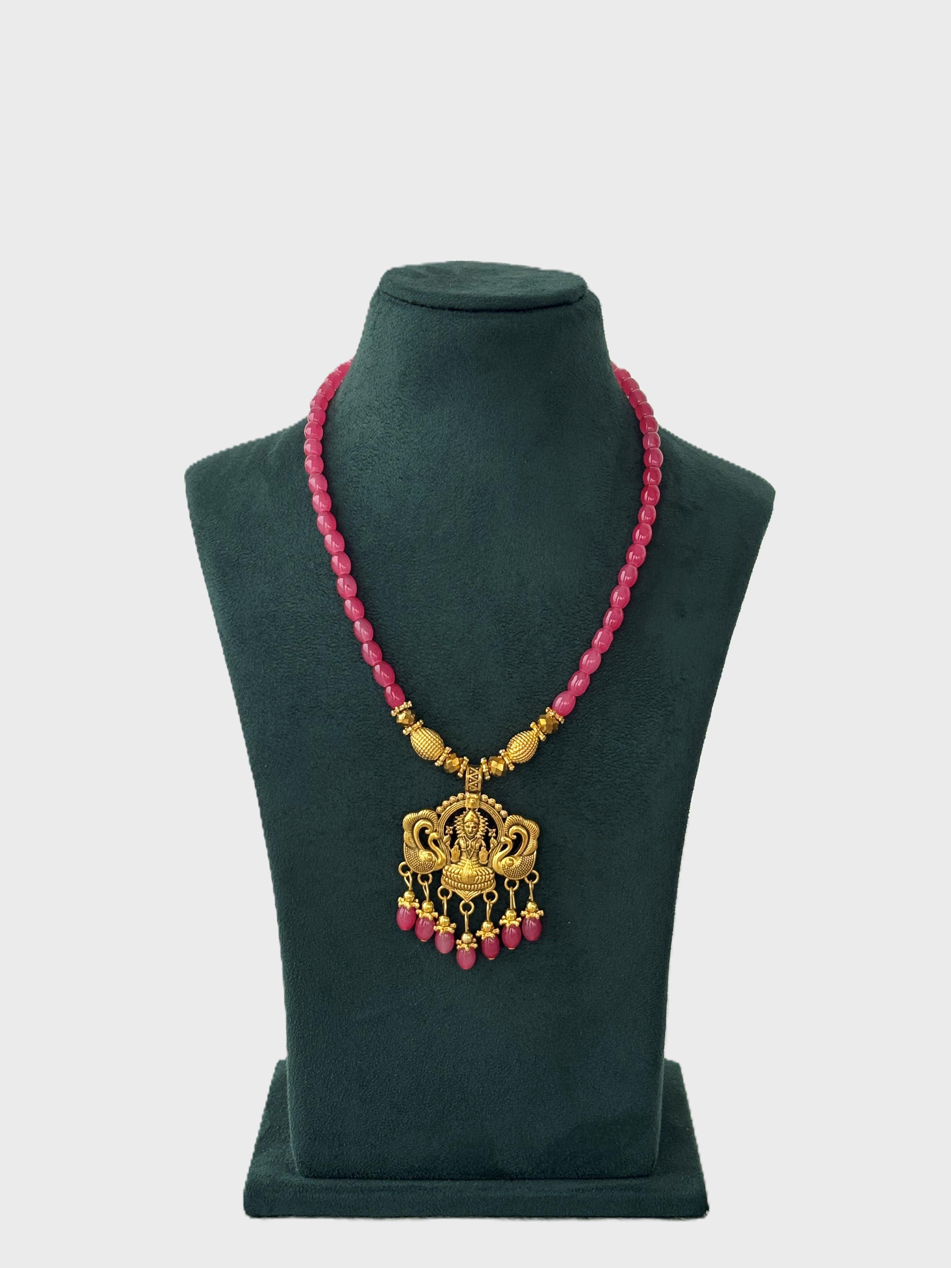 Vibrant Pink Neckwear with Lakshmi Pendant Necklace
