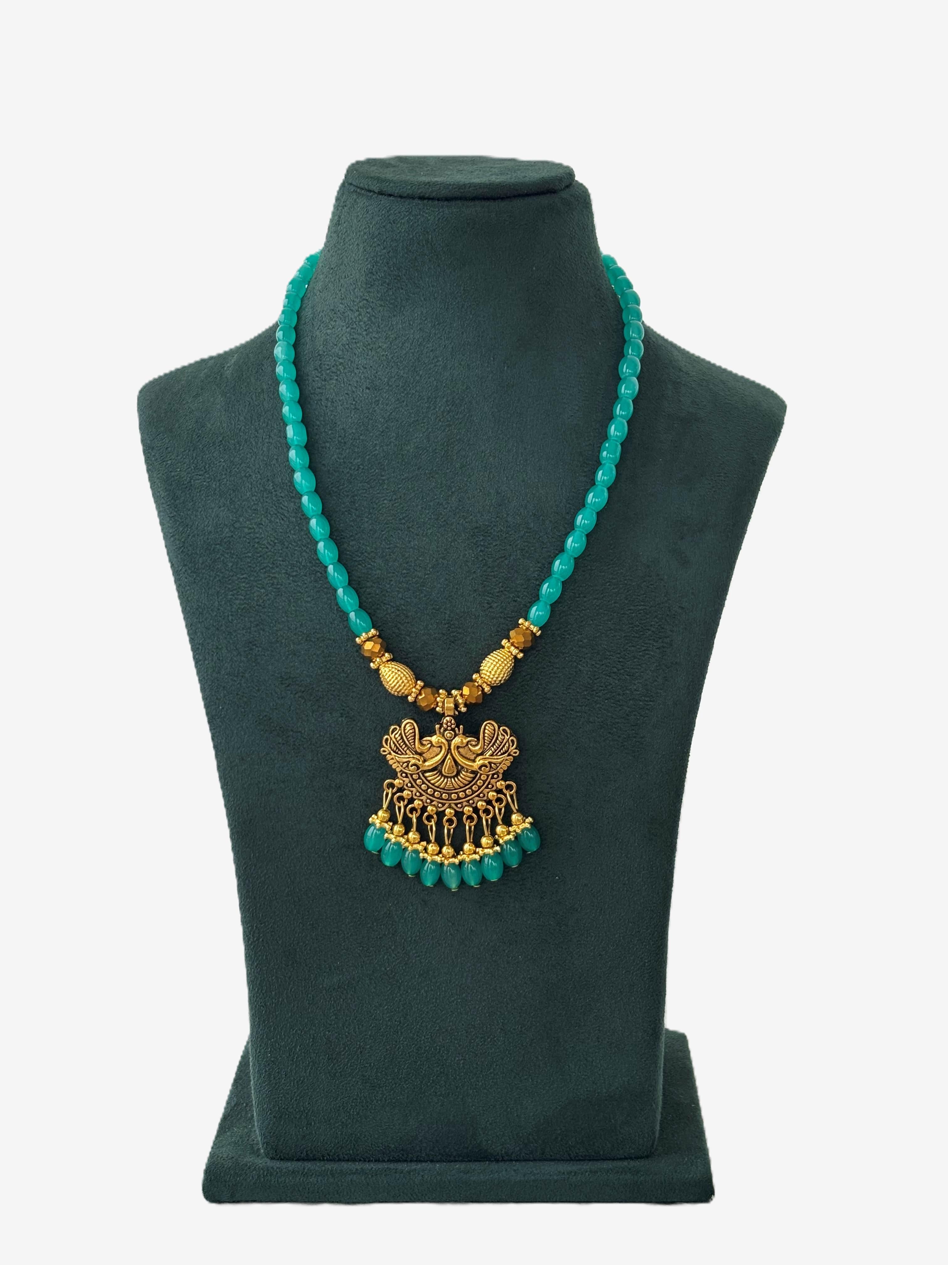 Sea Green Neckwear with Swan Pendant Necklace