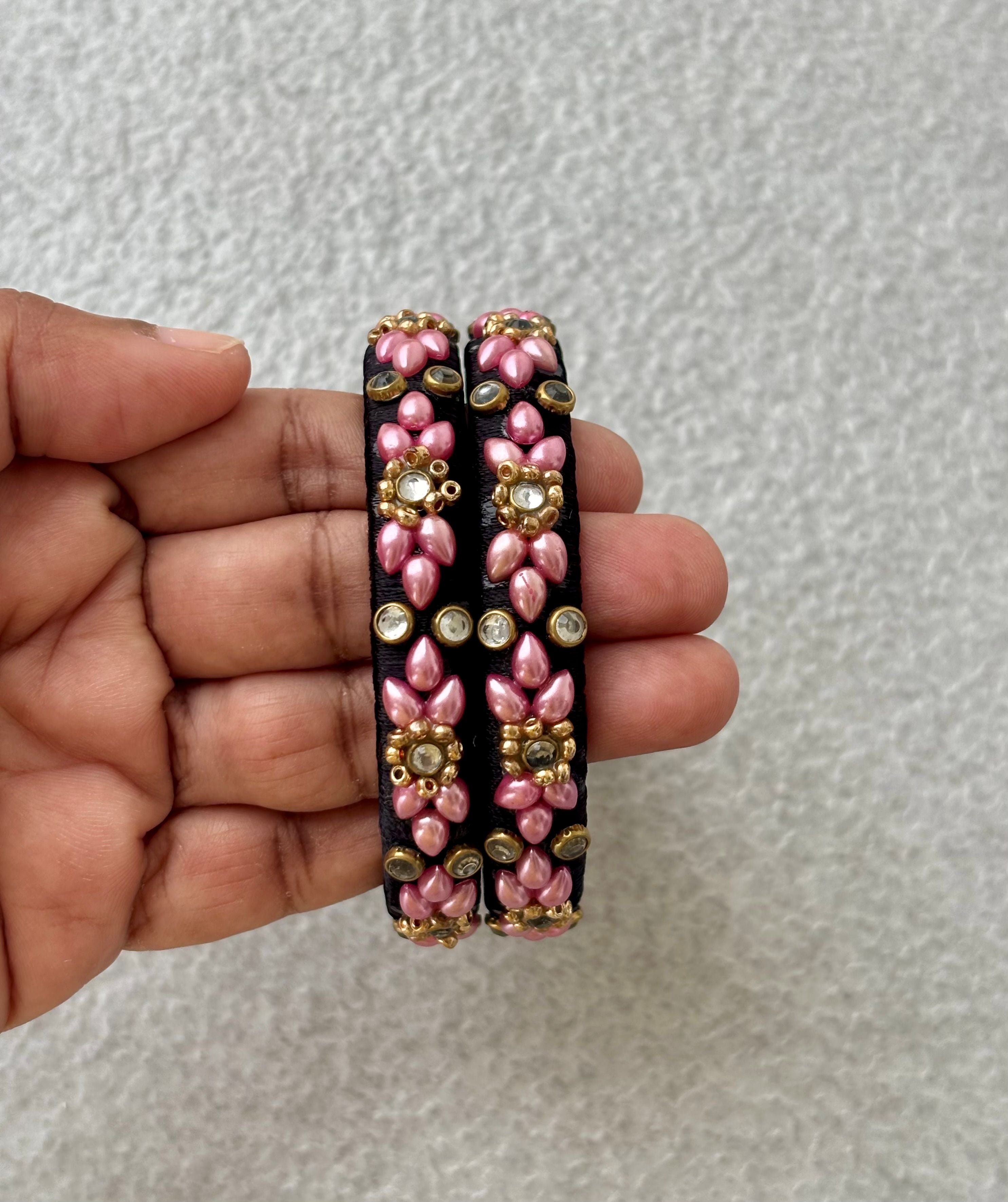 Black and Pink Silk Thread Bangles