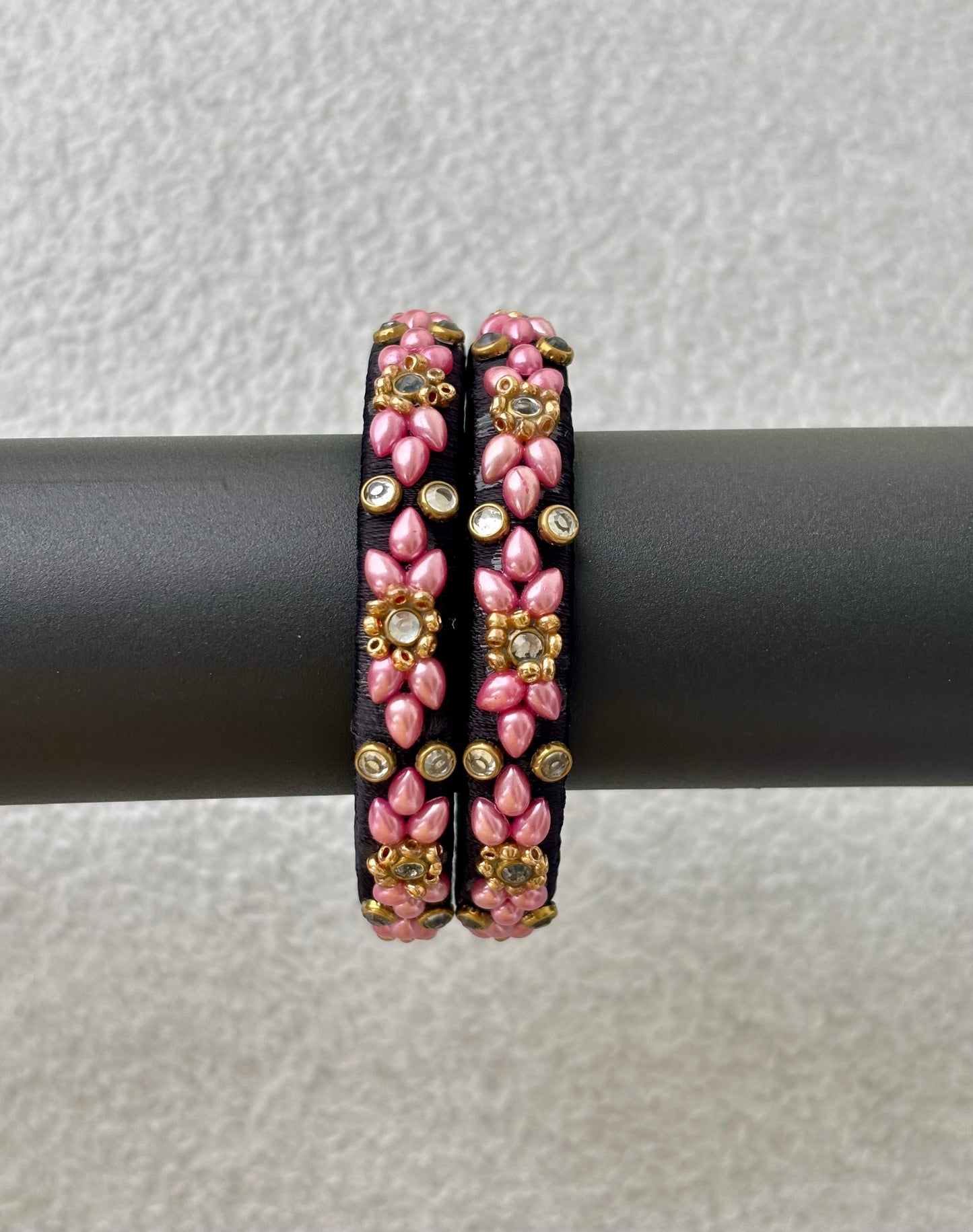 Black and Pink Silk Thread Bangles