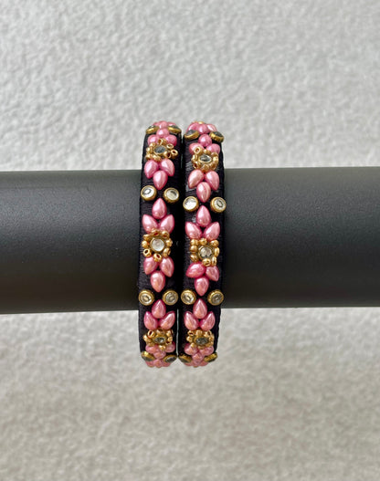 Black and Pink Silk Thread Bangles
