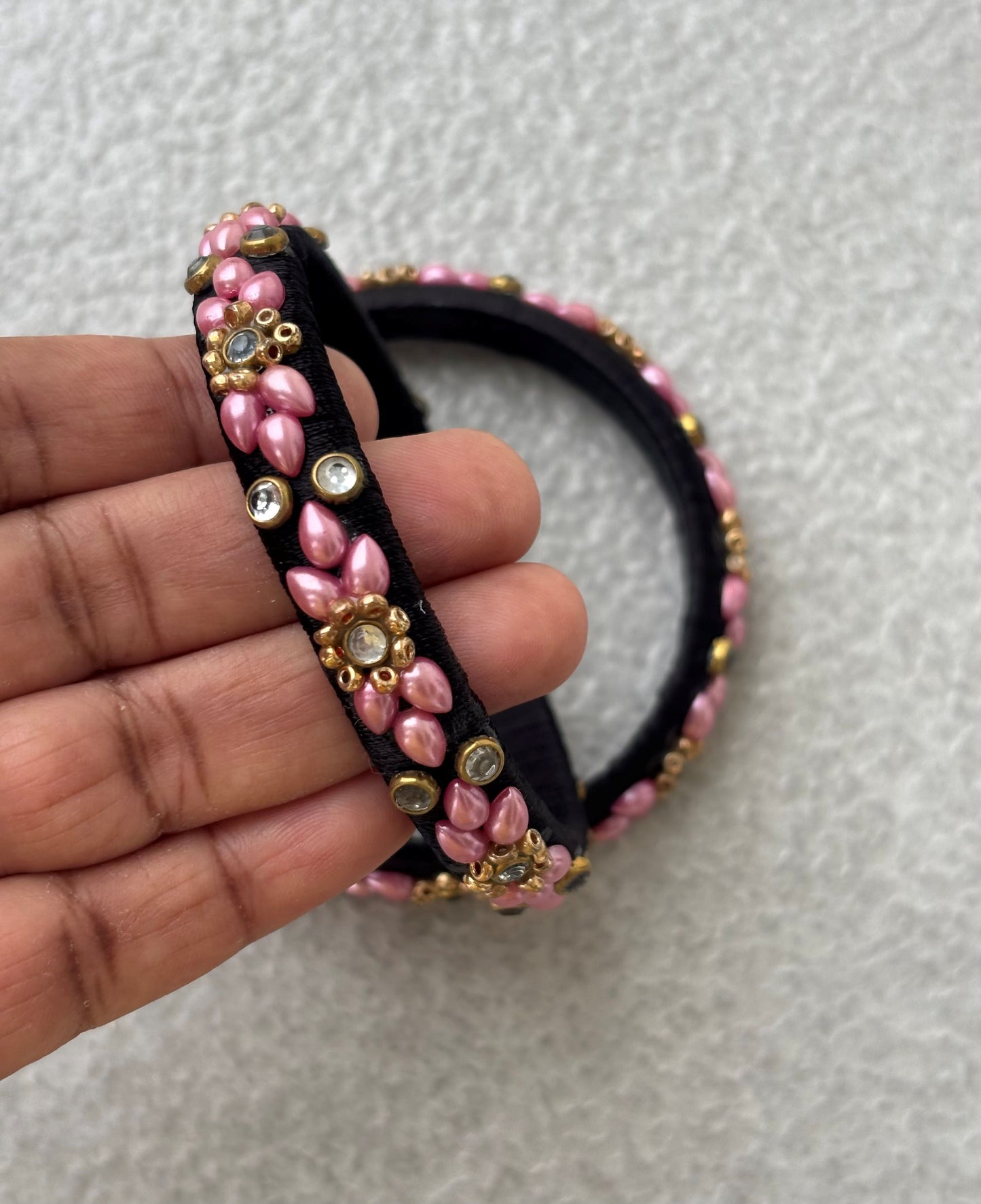 Black and Pink Silk Thread Bangles