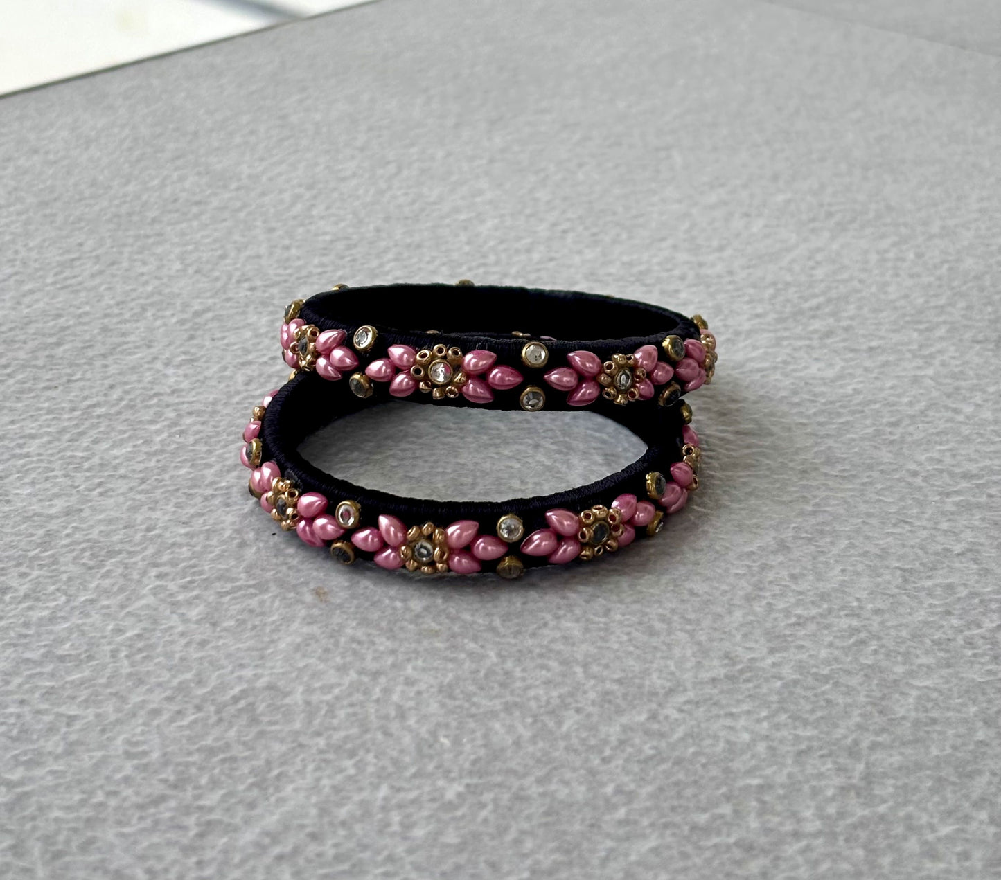 Black and Pink Silk Thread Bangles