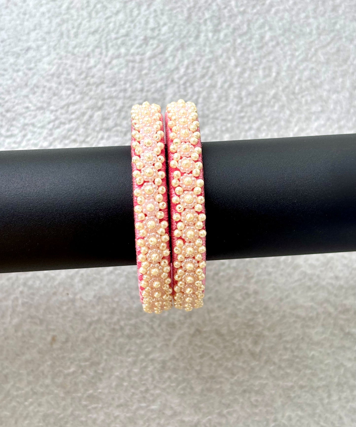 Pink Thread Bangles with Pearl Bead Work