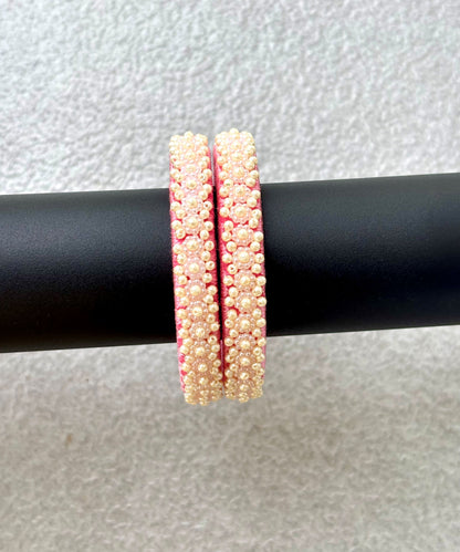 Pink Thread Bangles with Pearl Bead Work